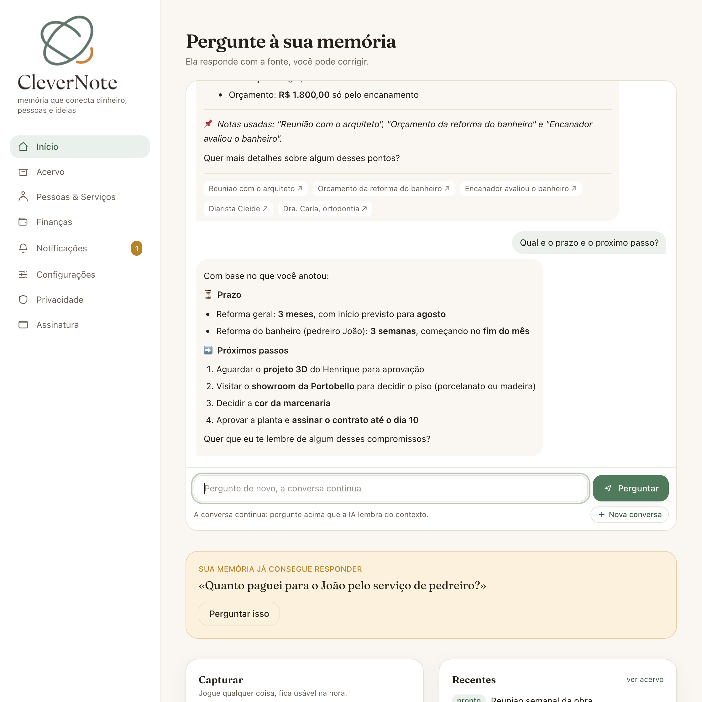 Conversa de chat com pergunta de acompanhamento