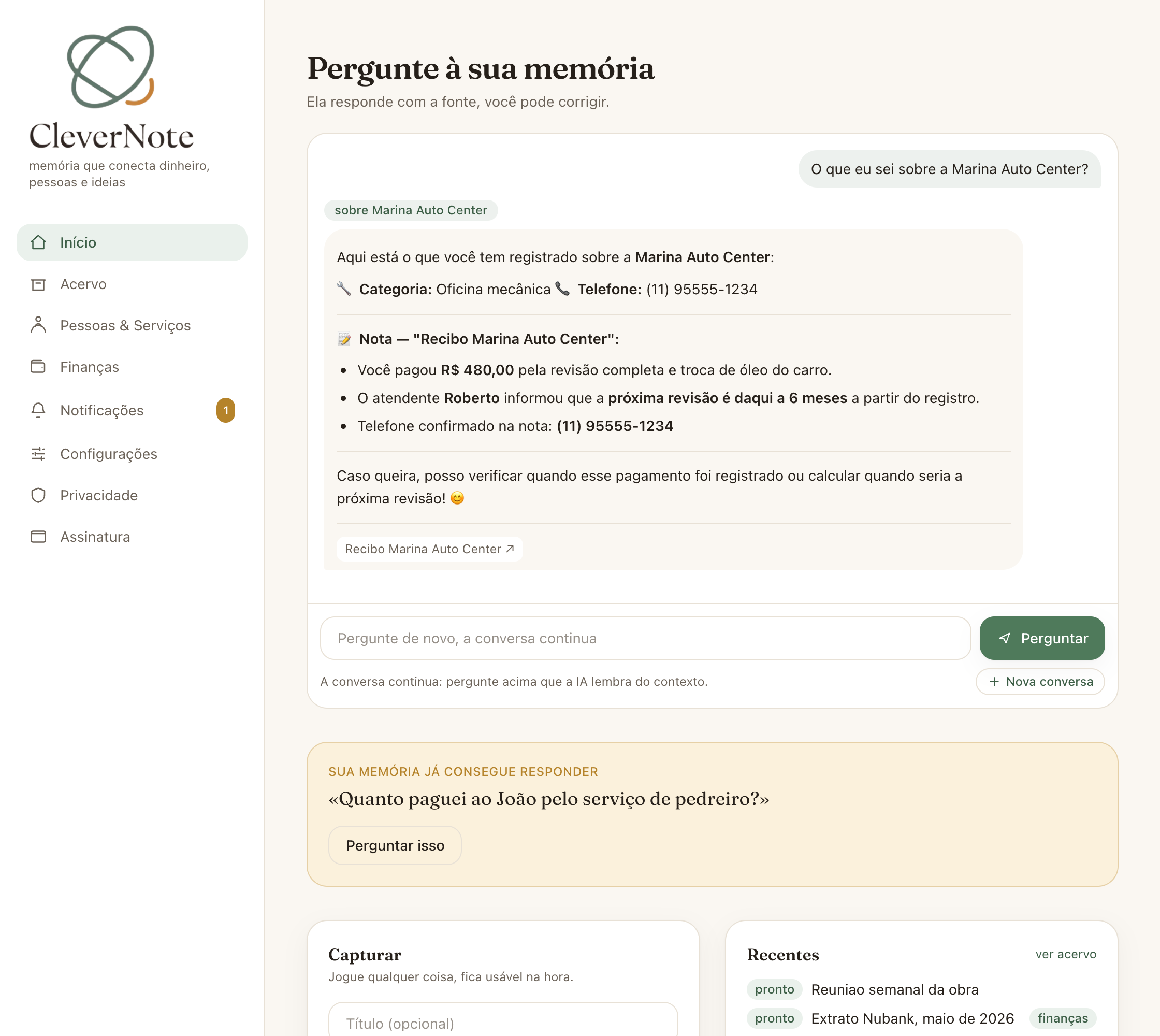 Chat ancorado numa entidade inferida pela IA