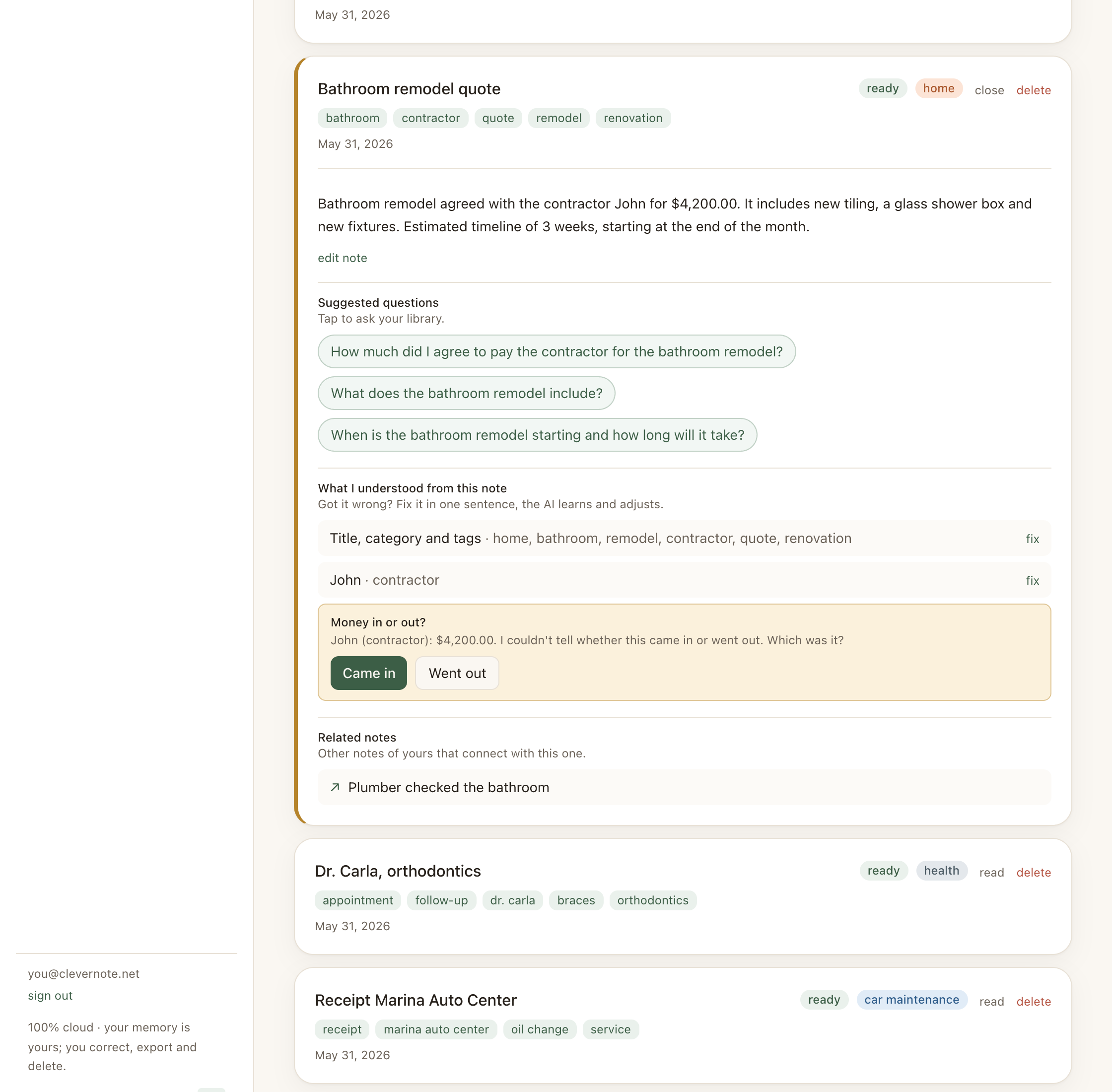 Related notes section in the note detail