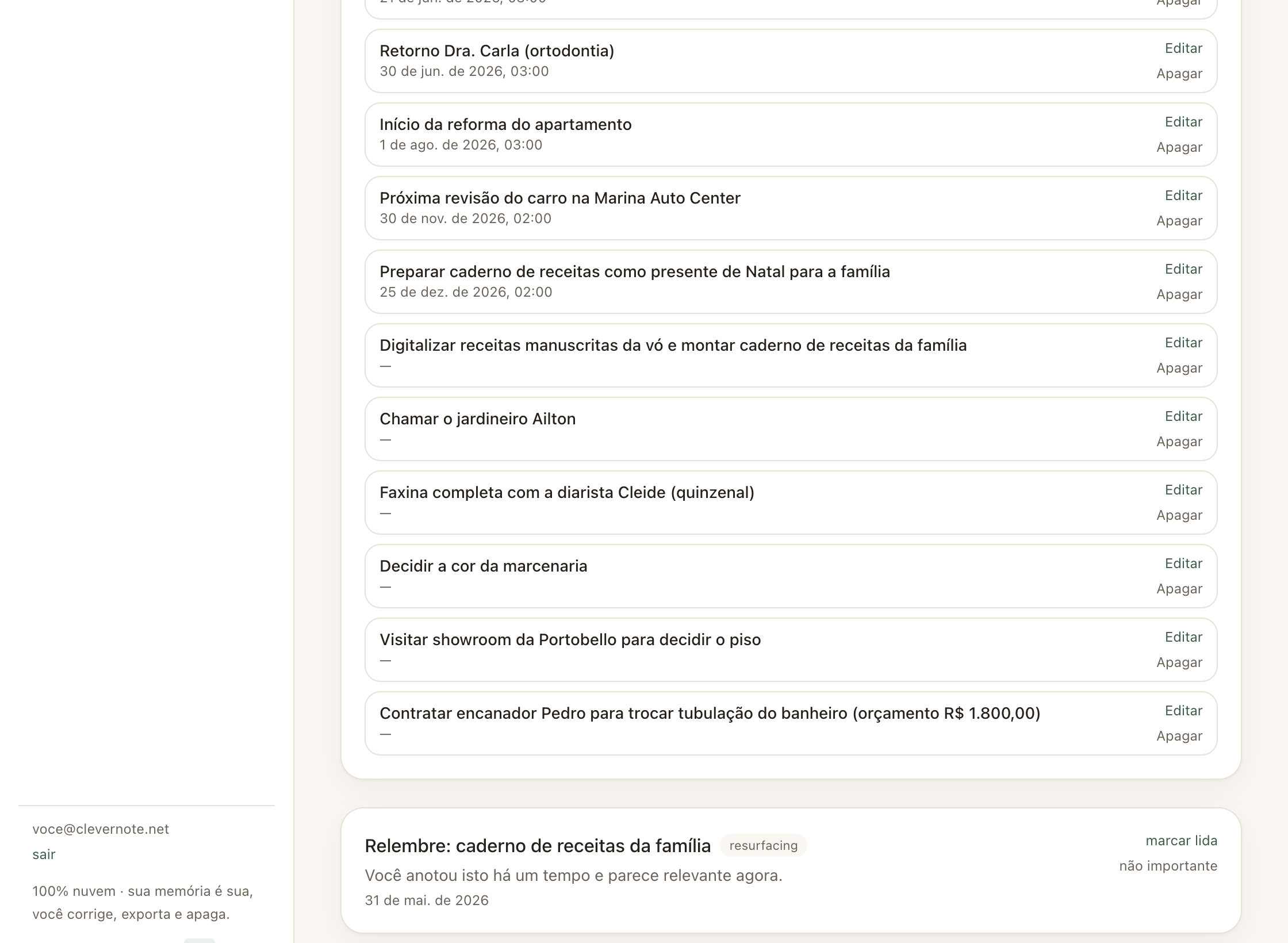Notificação de resurfacing trazendo uma ideia de volta