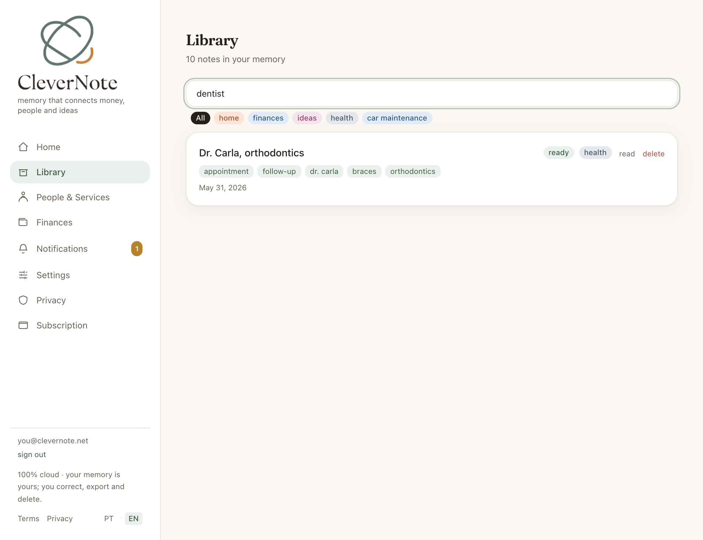 Semantic search in the library finding a note by meaning