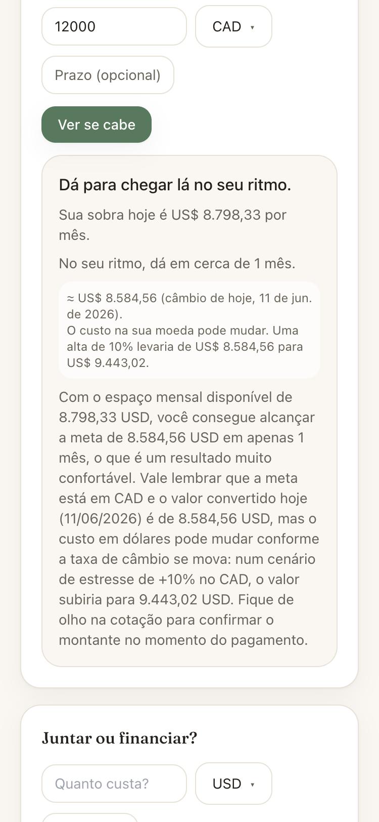 O mesmo resultado do painel Vale a pena? no app do iPhone